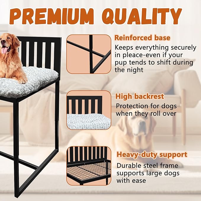 Beside Dog Bed,Adjustable Height Dog Bunk Beds,25.5‘’x18‘’Metal Dogs Bed Frame with Removable Cushion,Medium
