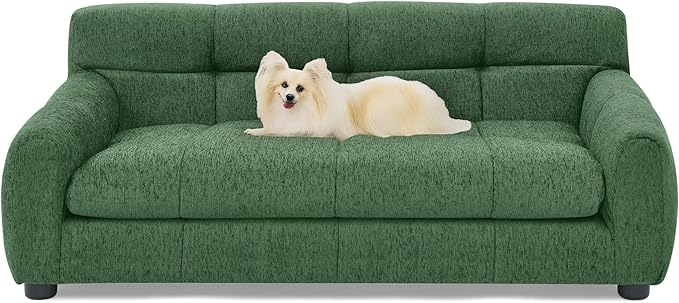 Dog Couch Bed, Mini Sofa for Dogs with Backrest and Armrest, Durable Pet Sofa with Soft Foam Cushion, Elevated Dog Couch Bed with Legs for Medium and Large Dogs, Emerald Green