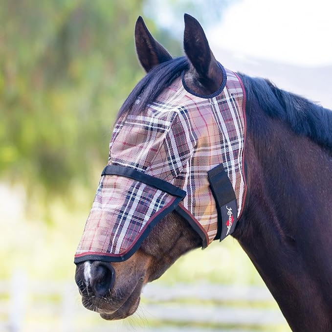 Kensington Signature Fly Mask with Removable Nose — Protects Horses Face and Nose from Biting Insects and UV Rays While Allowing Full Visibility — Ears and Forelock Able to Come Through The Mask