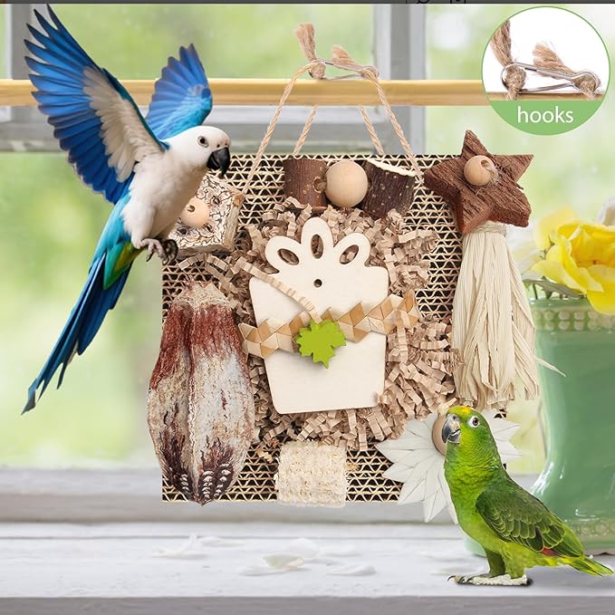 Kyouki Bird Toys, Parakeet Toys, Parrot Toy, Conure Hanging Chewable Cardboard Foraging Suitable for Budgies, Cockatiels, Lovebirds, Sun Conures - and Other Small/Medium Parrots (Medium)