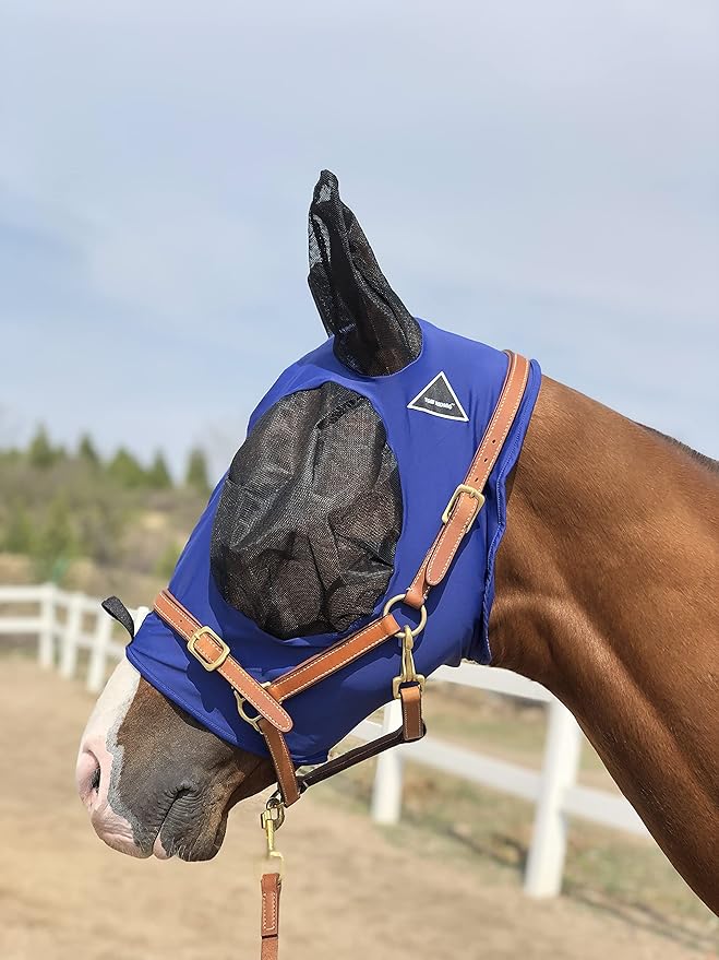 Horse Fly Mask Super Comfort Horse Fly Mask Elasticity Fly Mask with Ears We Only Make Products That Horses Like… (DK Blue, M)
