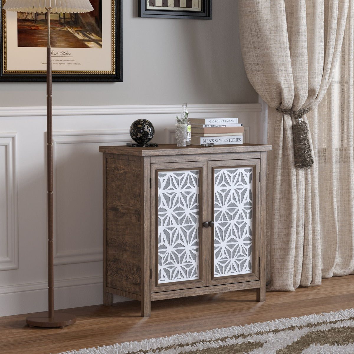 Storage Cabinet, Organizer - Brown Antique White