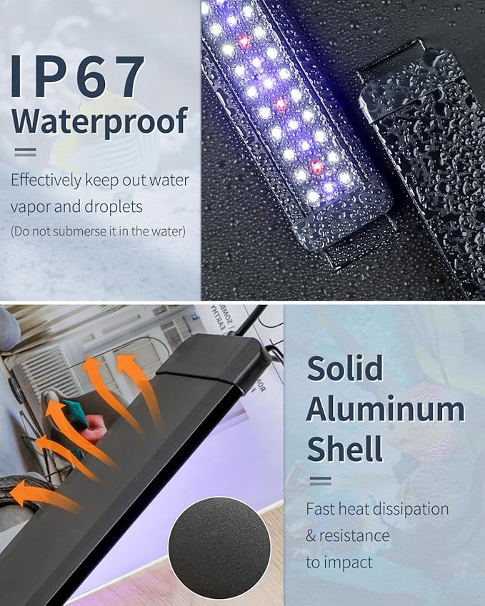 Pawfly 11W Aquarium LED Light for 12 to 18 Inch Extendable Fish Tank Light with Full Spectrum Brilliant White Blue Red Lights with Daytime & Night Modes Timer Auto On/Off Adjustable Brightness
