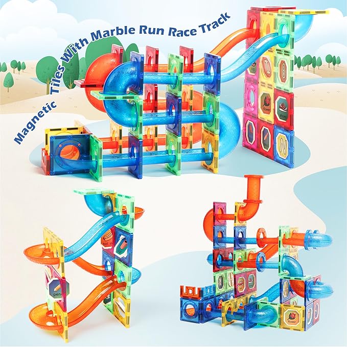 MAGBLOCK Magnetic Tiles 176Pcs Marble Run Children's Educational Toys for Developing Mathmatics and Physics Skills and for Developing Creativity and Imagination Toys for Kids Age 8 9 10+ Years Old