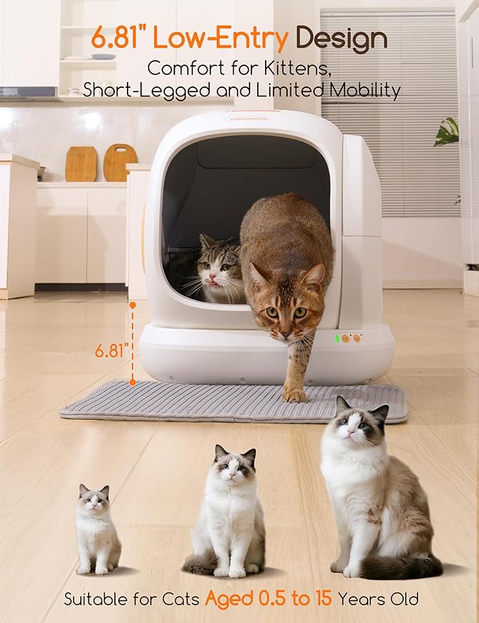 MeoWant Self Cleaning Cat Litter Box, Open-Top Automatic Cat Litter Box with Safety Protection, App Control, Odor-Free, 75L Large Space for Multiple Cats