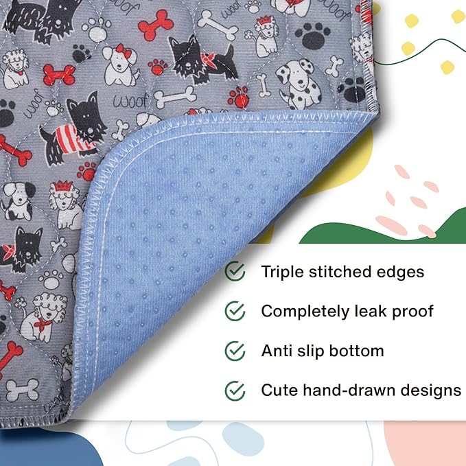 Caldwell's Pet Supply Co. 24x36 Potty Pads, Washable Pee Pads for Dogs, Reusable Pee Pads for Dogs, Puppy Potty Mat, Whelping Rug, Reusable Puppy Mat, Medium (Set of 3)