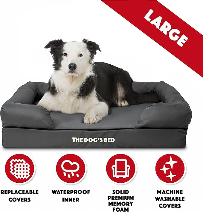 The Dog’s Bed Large Grey with Black Trim 36x27, Waterproof, Veterinary Grade Memory Foam, Pain Relief: Arthritis, Hip & Elbow Dysplasia, Post Surgery, Supportive, Washable Cover, Veterinary-Approved