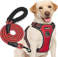 No Pull Dog Harness Adjustable Reflective Oxford Easy Control Medium Large Dog Harness with A Free Heavy Duty 5ft Dog Leash (XL (Neck: 21.5"-33", Chest: 30"-39.5"), Red Harness+Leash)