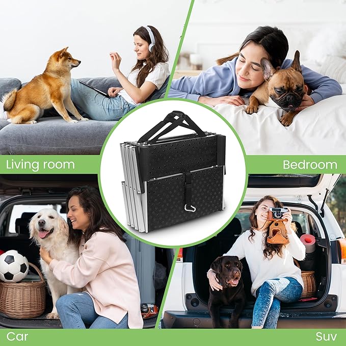 Sturdy 5-Step Aluminum Frame Dog Stair with 1680D PVC Fabric - Non-Slip, Lightweight & Portable - Ideal for Car, SUV, Truck Access - Black (98x67x43cm)