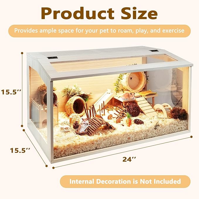 Prolee Hamster Cage Chew Proof, Mice and Rat Habitat Openable Top with Acrylic Sheets, Hamster Habitat Solid Built (24”L x 16" W x 16" H)
