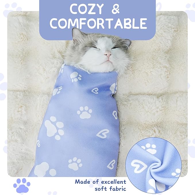 Cat Wrap for Cutting Nails, Self-Adhesive for Grooming, Anti-Scratch Cat Swaddle Wrap for Medicine, Nail Clipping, Teeth Brushing, Ear Cleaning
