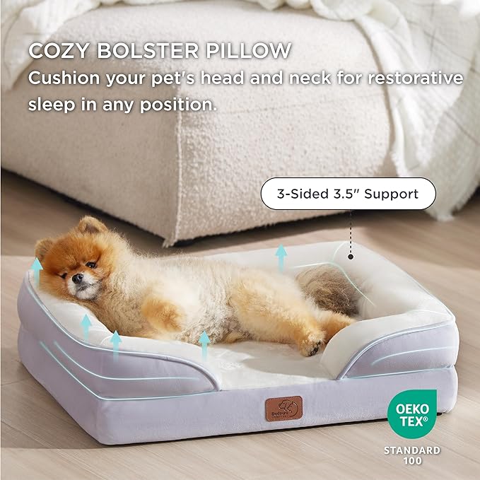 Bedsure Orthopedic Dog Beds for Small Dogs - Washable Small Dog Cat Bed Waterproof, Comfort Pet Couch Sofa with Washable Removable Cover, Pets Bed with Nonskid Bottom, Lavender, 24"