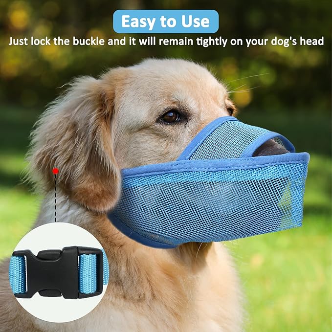 Crazy Felix Nylon Dog Muzzle for Small Medium Large Dogs Dachshund Beagle Poodle Labrador, Air Mesh Breathable and Drinkable Pet Mouth Guard for Anti-Biting Chewing Scavenging(M, Blue)