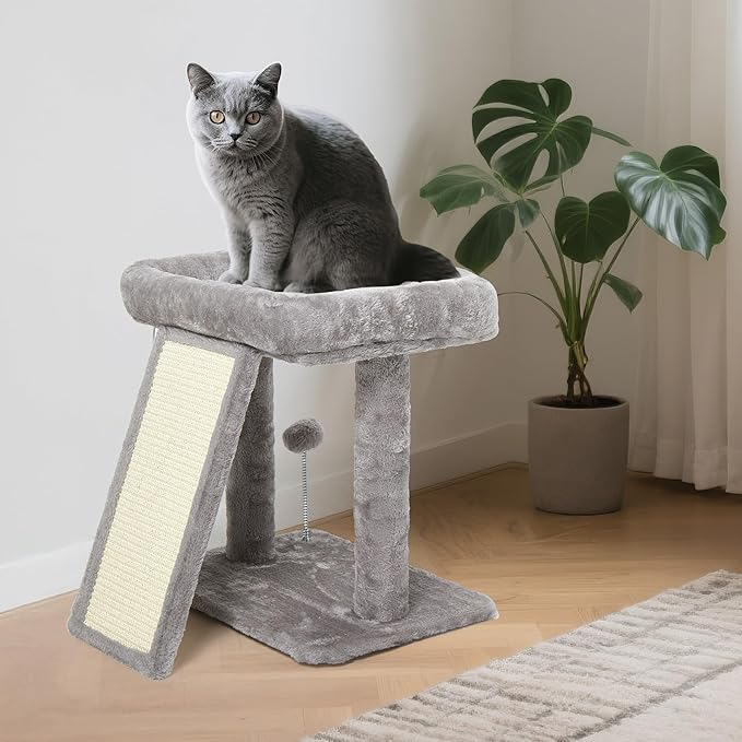 17.7-inch Small Cat Tree Tower with Scratching Post for Indoor Cats,Light Grey