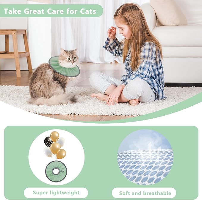 Lightweight Cat Cone Collar Soft, Soft Comfortable Cat Recovery Collar After Surgery, Elizabethan E Collar for Cats, Cone for Cats to Stop Licking (Mint Green, Medium)