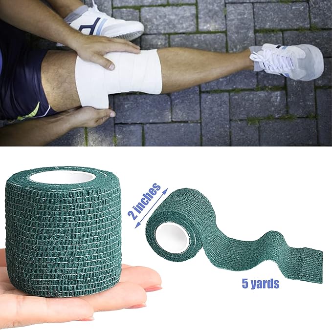 9 Pack 2" x 5 Yards Self Adhesive Bandage Wrap Self Stick Wrap for Ankle, Wrist, Finger, Sports, Breathable Cohesive Vet Tape for Pets (Dark Green)