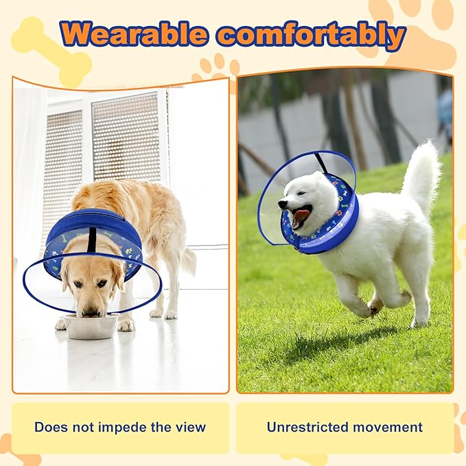 Dog Cone Collar with Enhanced Anti-Licking, Inflatable Dog Cone After Surgery, Adjustable Size with Soft Padding for Small Medium Large Dogs - Blue/L