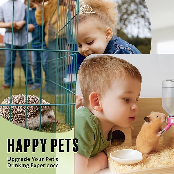 Choco Nose Patented Mini No-Drip Water Bottle/Feeder for Hamsters/Hedgehogs/Gliders/Rats/Mice/Other Small Pets and Animals - for Cages, Crates or Wall Mount. 10.2oz. Nozzle 10mm, Pink (C125)