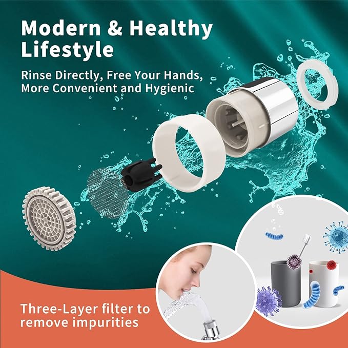 CECEFIN 1080° Swivel Faucet-Extender Sink-Aerator - 2 Mode Splash Water Filter Extension, Kitchen Bathroom 360° Rotatable Spray Attachment, Multifunctional Universal Robotic Arm -Wash Hand/Hair/Face