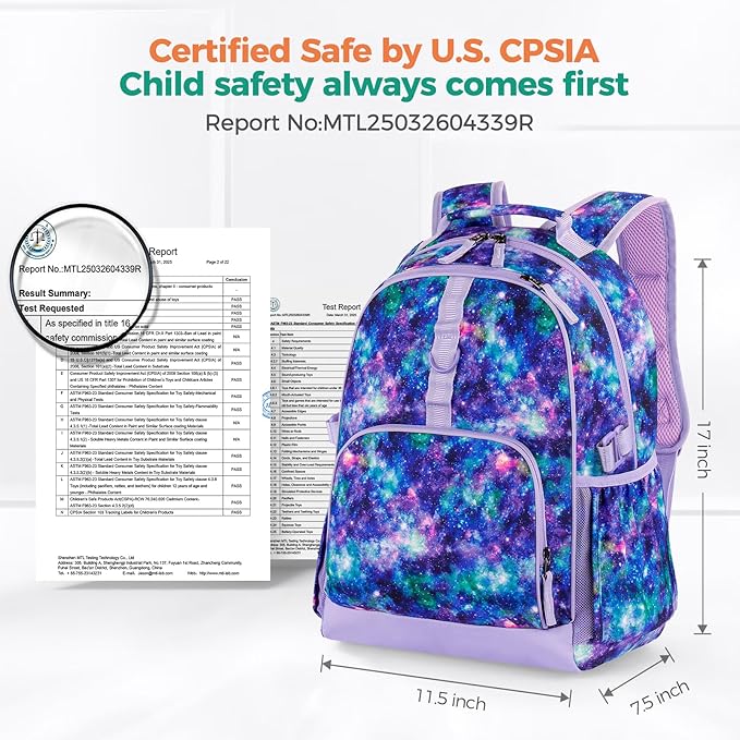 Choco Mocha Butterfly Backpack for Girls, Elementary School Backpack for Girls Ages 6-8 Kids Kindergarten Backpack Bookbag 17 Inch with Chest Strap, Purple