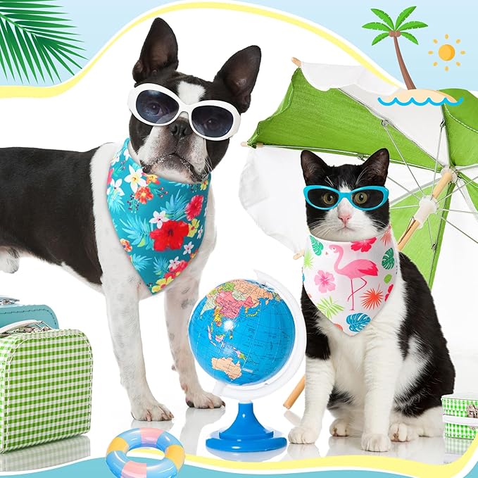 Weewooday 50 Pcs Hawaiian Dog Bandanas Bulk for Dogs Soft Bibs Adjustable Triangle Pet Bandana for Small Medium Large Costume(Hawaii Pattern, 25.6 x 17.7 x 17.7 Inch)