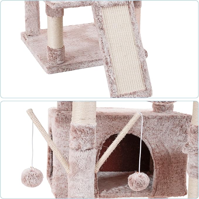 Hey-brother Cat Tree, 71 inches XL Large Cat Tower for Indoor Cats, Multi-Level Cat House with 3 Padded Perches, Big Scratcher, Cozy Basket, 2 Cat Condos and Scratching Posts, Muchroom MPJ034MU