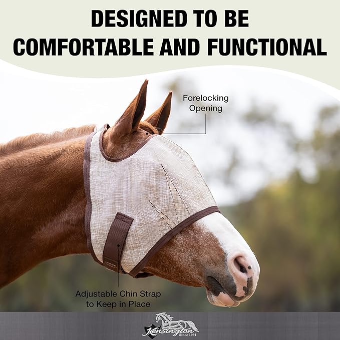 Kensington Fly Mask Web Trim Protects Horses Face and Eyes from Bites and Sun Rays While Allowing Full Visibility Ears and Forelock Able to Come Through The Mask, XXL-Draft, Desert Sand