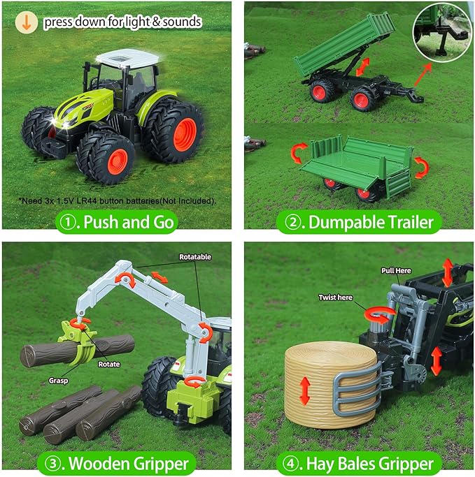 46Pcs Farm Toys, Tractor Toy w/Lights & Sound, Farm Animals Toys for 3 4 5 6 7 8+ Year Old Toddler Girls Boys Kid, Figures Farmer Vehicle Truck Fence Farm Playset Educational Learning Toys