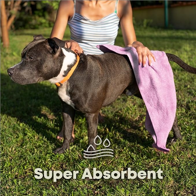 Extra Large Dog Towel Soft Absorbent Bath Pet Towels for Drying Dogs, Elastic Terry Microfiber Soft Towel, Machine Washable, Quick Dry, Multipurpose (L, XL, 2XL) (Purple, L)