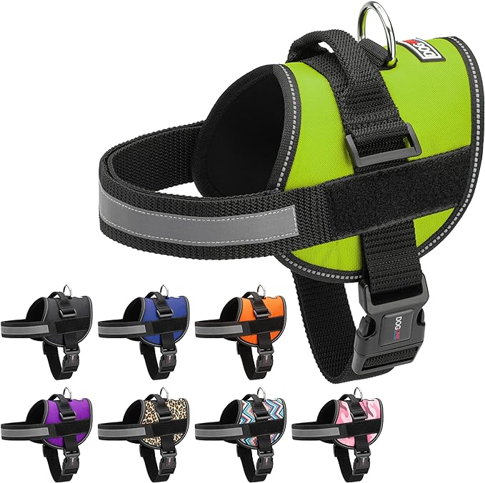 Dogline Dog Harness, Reflective No-Pull Adjustable Vest with Handle for Walking, Training, Breathable, No - Choke Harness for Small, Medium or Large Dogs Room for Patches Girth 33"-46" in Lime Green