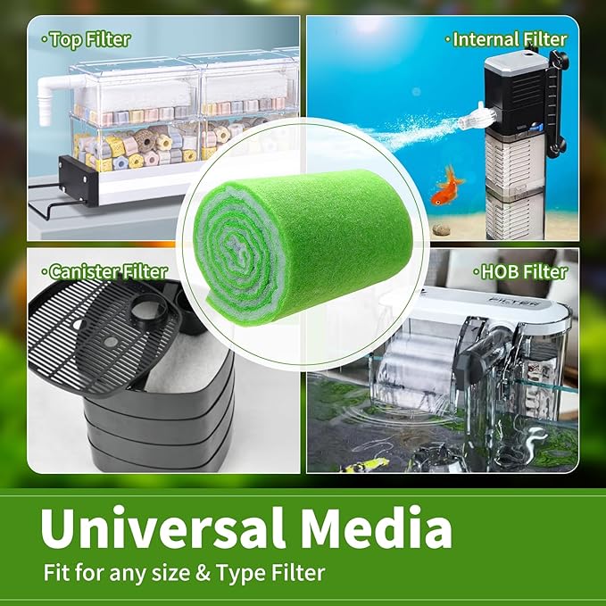AQUANEAT Aquarium Filter Media Pad Dual Density Bonded Filter Floss Roll Cut to Fit for Fish Tank Canister Filter 72" x 12” x 3/4-1”