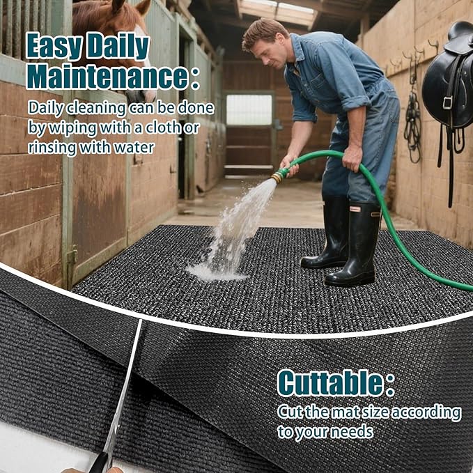 LILXIU 4x6 Ft Horse Stall Mat 6mm Thick Stable Mat for Horses Durable Tear Resistant Polyester with TPE Rubber Backing Moisture Absorbent Easy to Clean for Stables Barns Kennels Garages