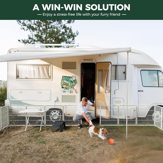 FXW Rollick Unleashed Dog Playpen for Indoor, Yard, RV Camping, 32 inch 48 Panels for Small and Medium Dogs, White│Patented