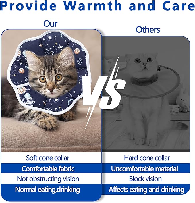 Soft Adjustable Cat Cone Collar, Comfortable Recovery Collar for Cats After Surgery (Dark Blue, Small)