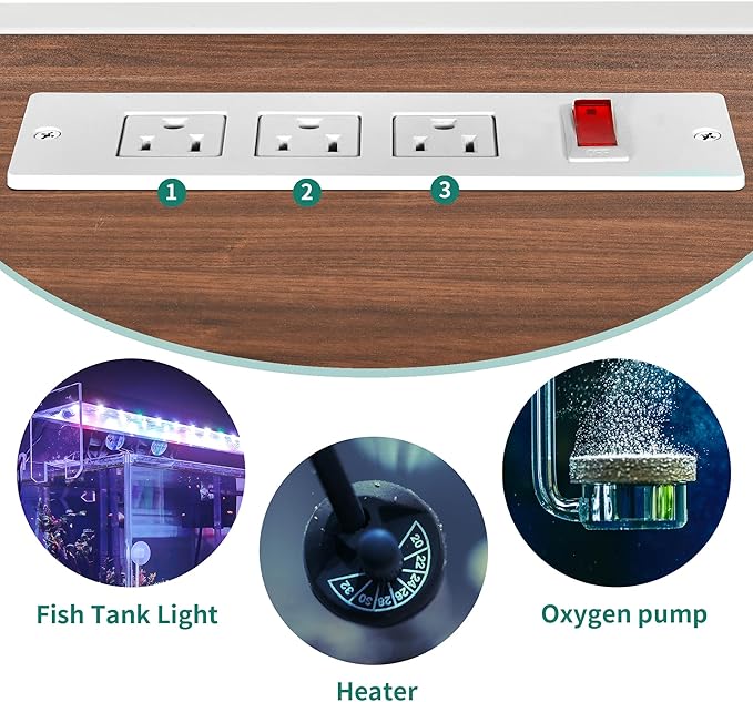 YITAHOME Heavy Duty 55-75 Gallon Fish Tank Stand with Power Outlet, Marble Aquarium Stand for Fish, Turtle, Reptile Terrarium, Shelves for Fish Tank Accessories Storage, 860LBS Capacity, White & Walnut