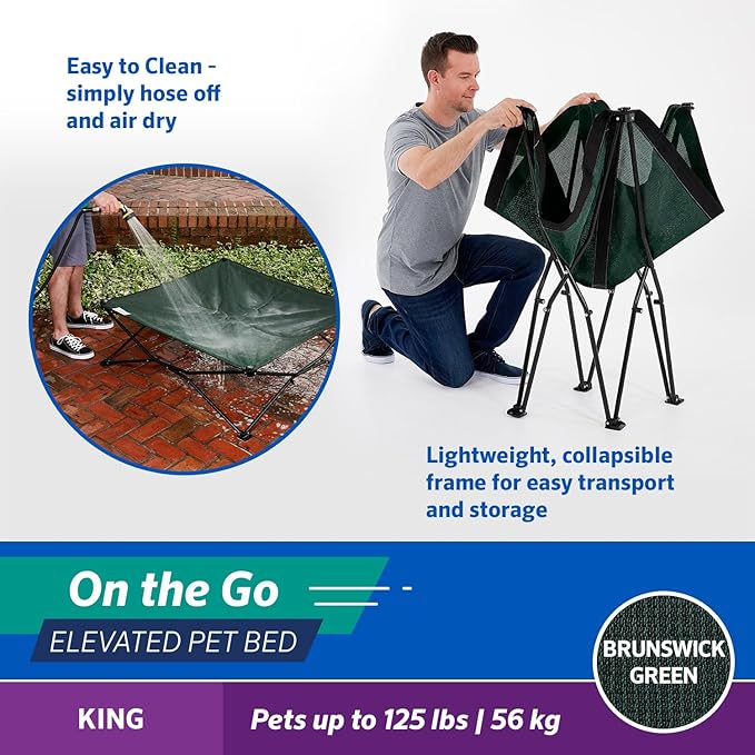 Coolaroo On-The-Go Elevated Dog Bed - Foldable Pop-Up Travel Dog Bed with Breathable, Moisture-Resistant Fabric, Carry Bag Included, Lightweight & Portable, Brunswick Green, Extra Large