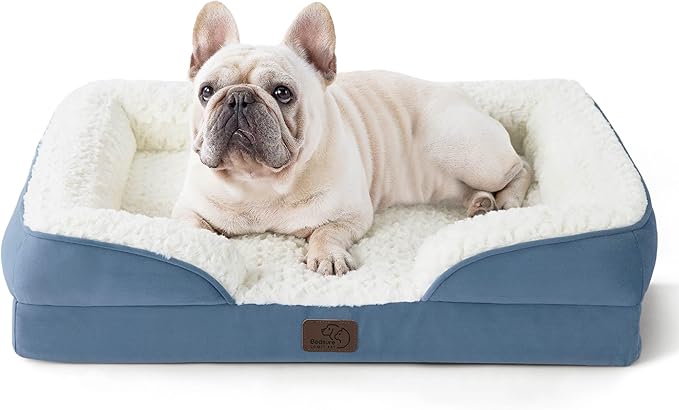 Bedsure Orthopedic Dog Bed Medium Size Dogs - Washable Medium Dog Cat Bed Waterproof, Comfort Pet Couch Sofa with Washable Removable Cover, Pets Bed with Nonskid Bottom, Plush-Faded Denim, 28"