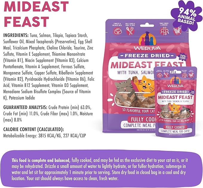 Weruva Cat Freeze Dried, Mideast Feast with Tilapia, 7oz Bag
