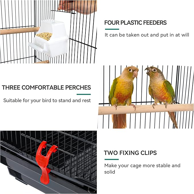YITAHOME 62 Inch Large Bird Cage - Metal Flight Cage with Rolling Stand, Feeding Doors & Hanging Accessories for Parrots Cockatiels Conures Lovebirds Parakeets Small Birds