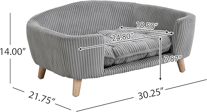 Christopher Knight Home Elroy Orthopedic Dog Bed, Elevated Dog Sofa Bed for Small Dog, Supportive Foam Pet Couch Bed with Wooden Legs, Modern Pet Sofa Bed, Gray