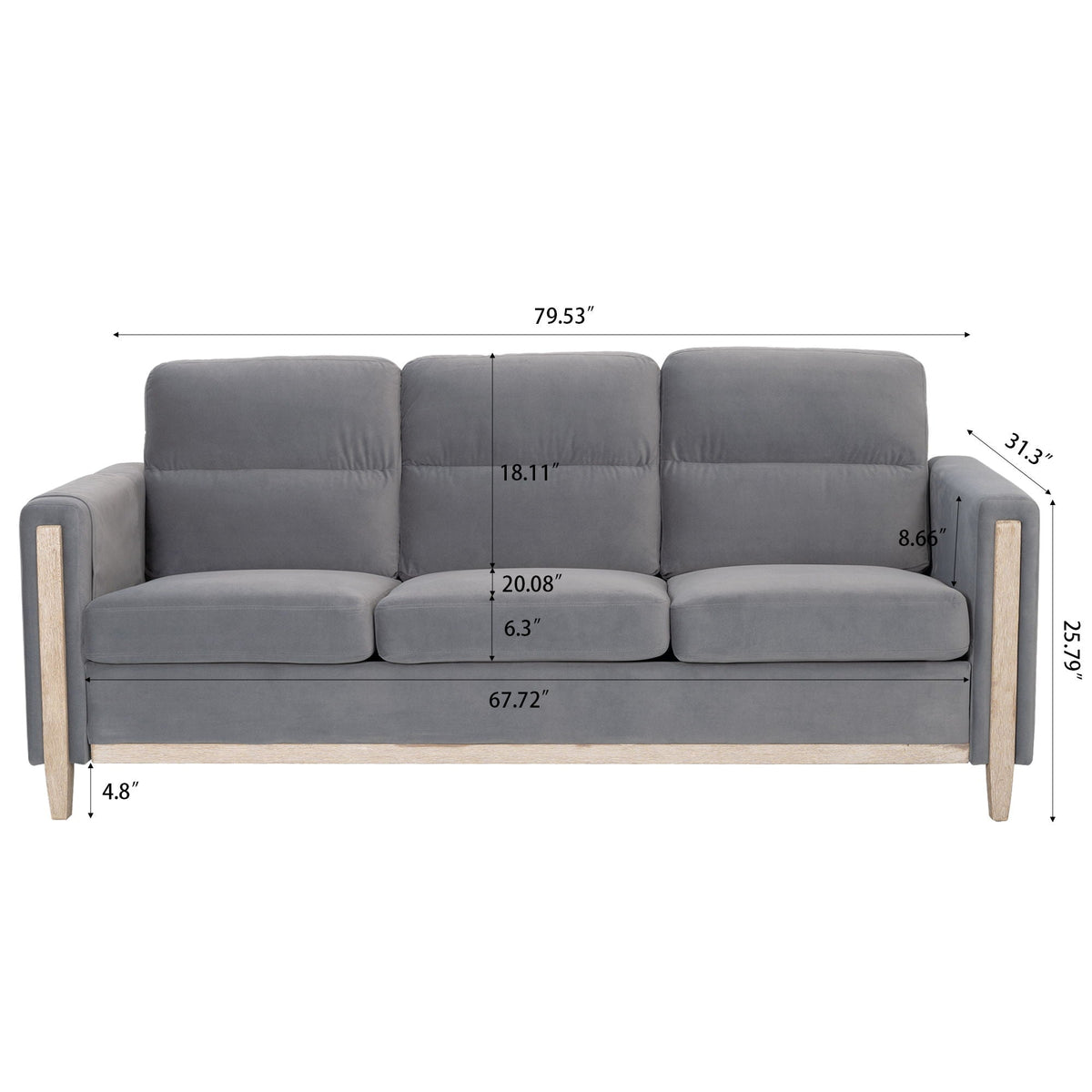 Comfortable Solid Wood Three-Seater Sofa