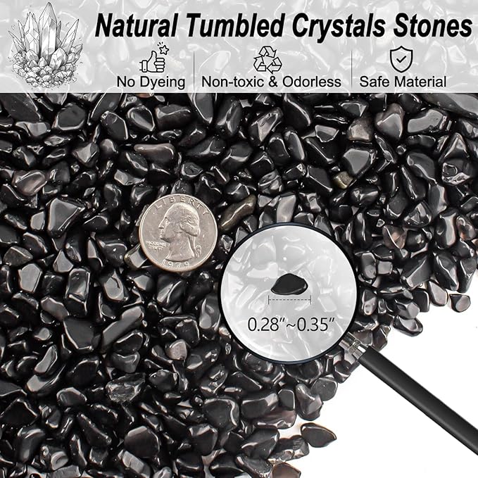 3 Lb Black Obsidian Crushed Stone Crystal Chips Bulk, Betta Fish Tank Gravel Rocks Irregular Shaped Marbles Pebbles for Aquarium, Vase Fillers, Succulent Plants Decor