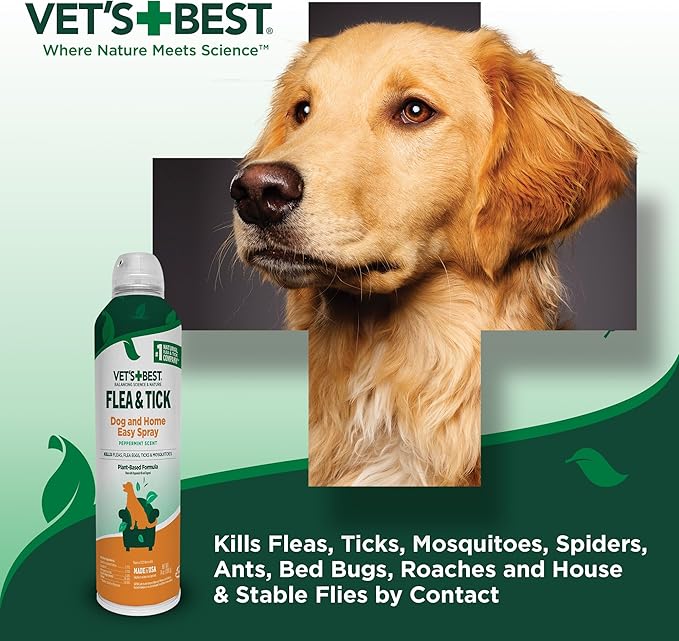 Vet's Best Natural Flea and Tick Home Spray, Dog Flea and Tick Treatment for Home, Plant-Based Flea and Tick Prevention, Dog Flea & Tick Control and Mosquito Repellent, Certified Natural Oils, 14 oz