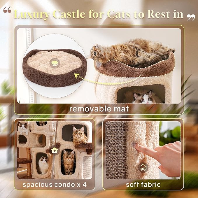 69.69'' Modern Cat Tree for Indoor Cats Large Adult, Luxury Cat Tower with Scratching Post, Multi Level Spacious Condo, Heavy Duty Kitty House, Sturdy Cat Activity Center for Large Cat