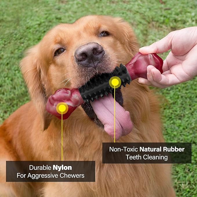 Apasiri Tough Dog Toys for Aggressive Chewers Large Breed, Dog Chew Bone with Bacon Flavor, Nylon & Rubber Chew Toy for Medium Large Dogs