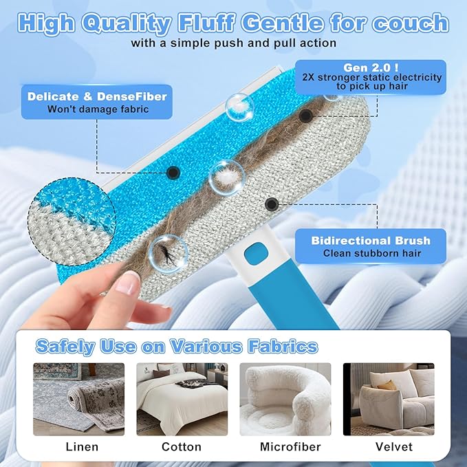 Multifunctional Pet Hair Remover Tool, 4 in 1-Reusable Washable Long Handle Dog&Cat Fur Hair Remover for Furniture,Carpet,Couch,Clothes,Bedding,Car,Window,Better Than Lint Rollers, with 2 Scrapers