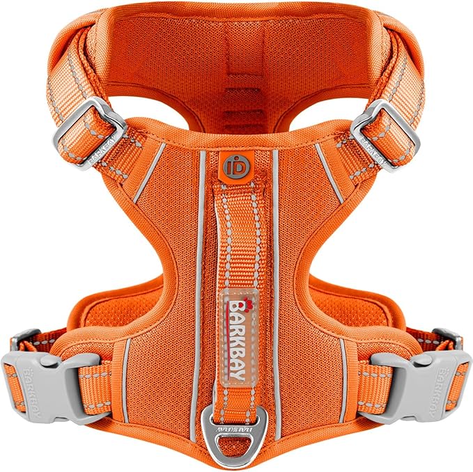 BARKBAY Dog Harness No Pull with ID Tag Pocket - Heavy Duty, Reflective, Easy Control for Large Dogs(Orange,S)