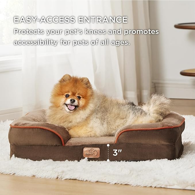 Bedsure Orthopedic Dog Beds for Small Dogs - Washable Small Dog Cat Bed Waterproof, Comfort Pet Couch Sofa with Washable Removable Cover, Pets Bed with Nonskid Bottom, Brown, 24"