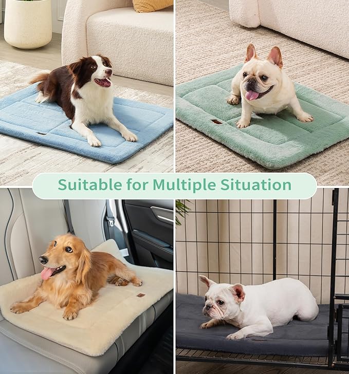 Made4Pets Dog Crate Pad Bed for Medium Large Dogs, Washable & Reversible, Anti-Slip Kennel Mat for Cozy Sleeping, Soft Fluffy Dog Bed for Indoor & Outdoor Use, 35"x23", Green
