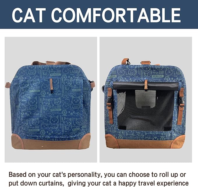 Extra Large Cat Carrier Soft Sided, Portable Small Dog Carrier for 2 Cats, 24"x16.5"x16" Car Travel Folding Comfortable Design, Navy